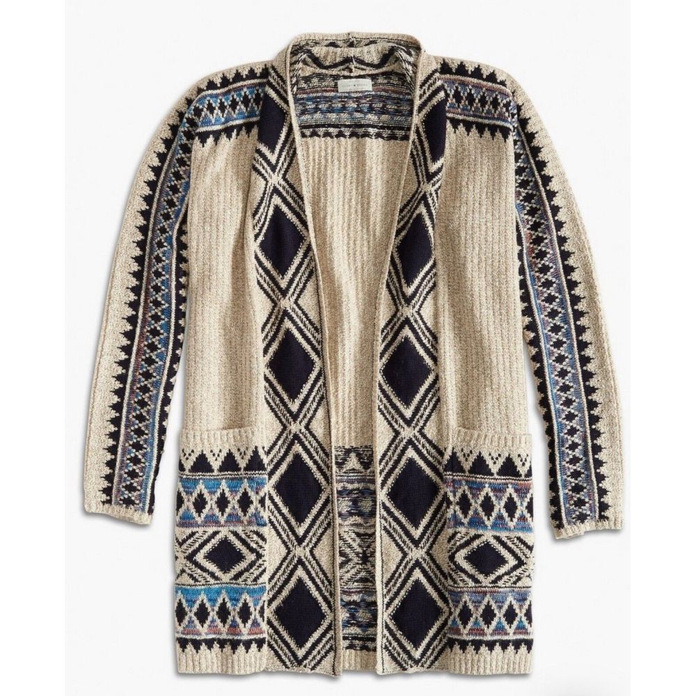 Lucky Brand Tribal 3rd Piece Open Cardigan XS Aztec Long Front LagenLook Sweater
